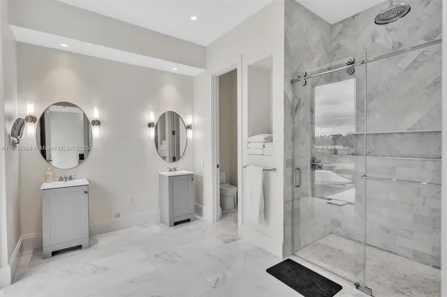 a bathroom with a mirror