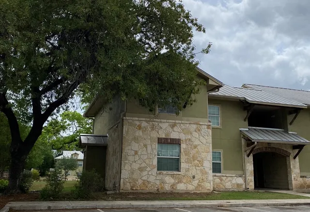 a front view of a house with plants