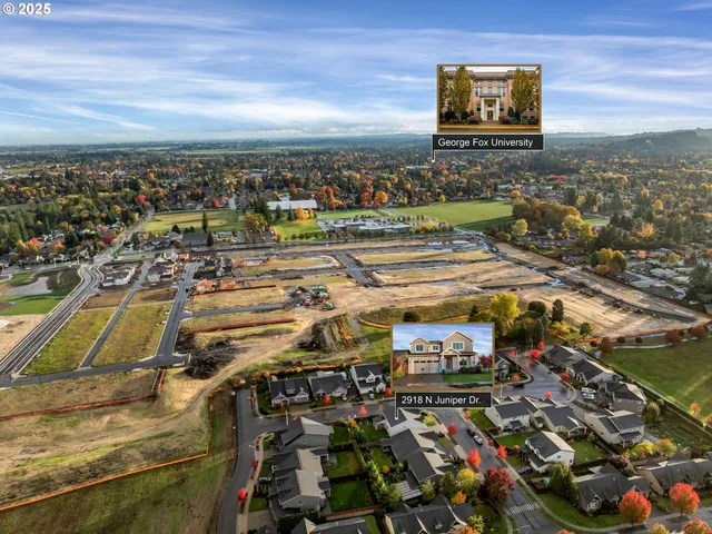 an aerial view of a house with an outdoor space