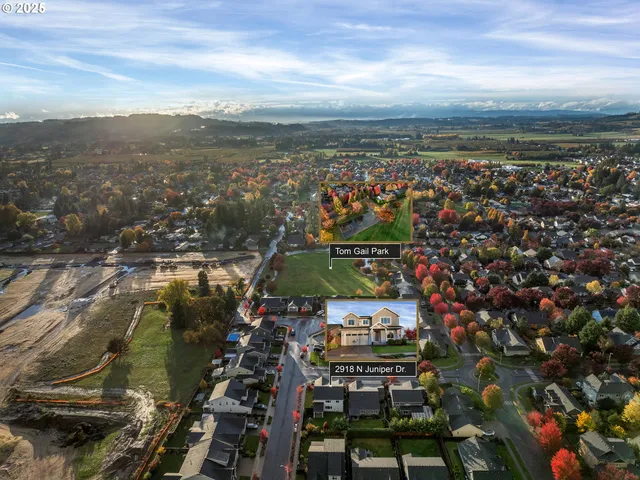 a front view of a house with swimming pool and trees