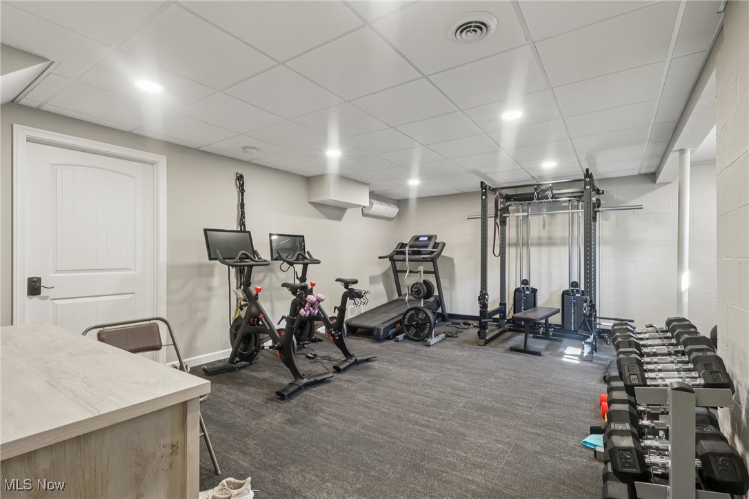 230 South Medina Line Road Akron, OH 44321 - Photo 33 of 50 Exercise area featuring a drop ceiling and carpet
