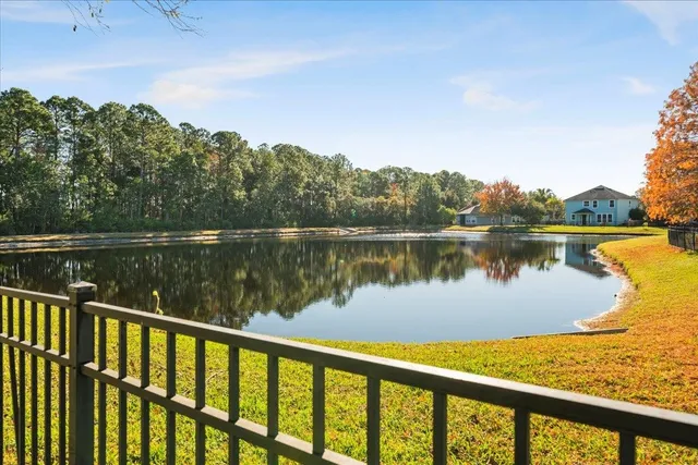 a view of a lake with a mountain in the background
