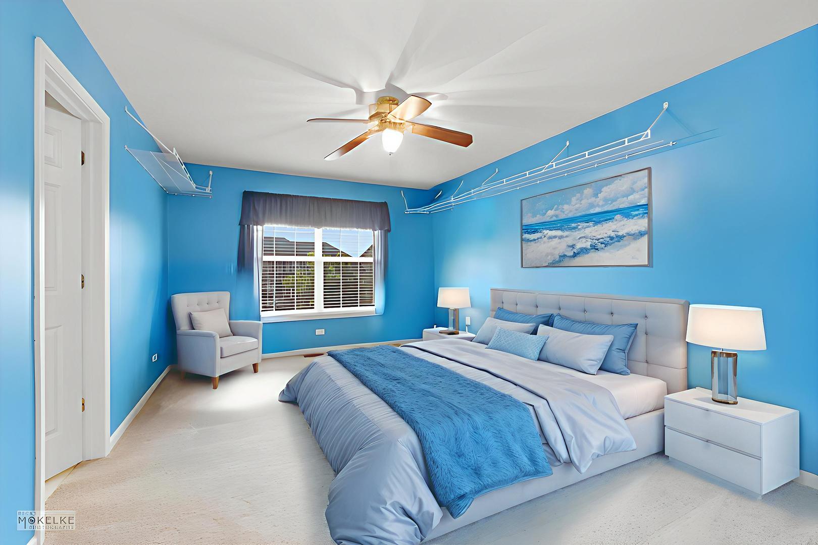 621 Mansfield Way Oswego, IL 60543 - Photo 22 of 37 a bedroom with a beds and ceiling fan