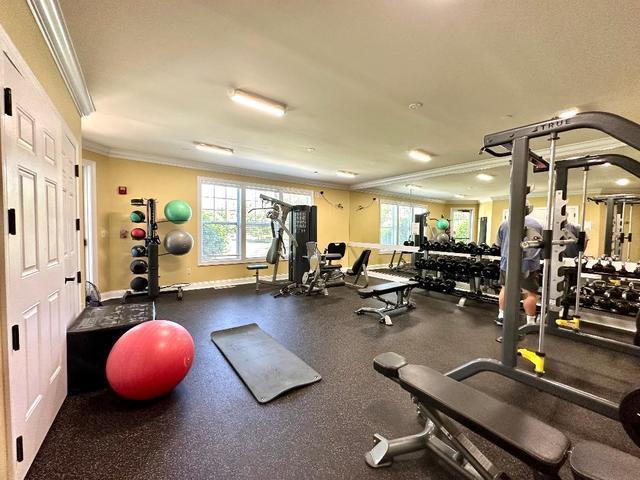 621 Mansfield Way Oswego, IL 60543 - Photo 36 of 37 a room with gym equipment and wooden floor