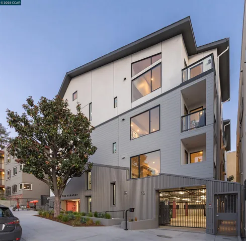 a front view of a building with street view