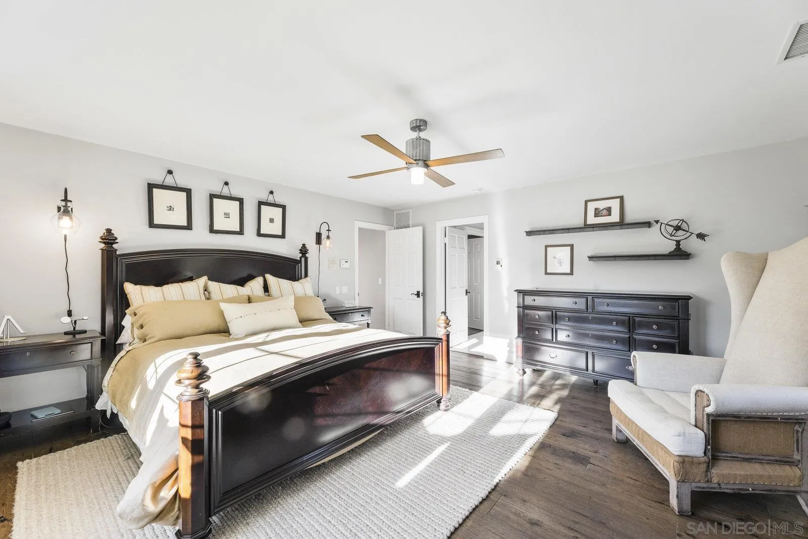 20455 Elfin Forest Road Escondido, CA 92029 - Photo 22 of 50 a bedroom with a bed and a ceiling fan