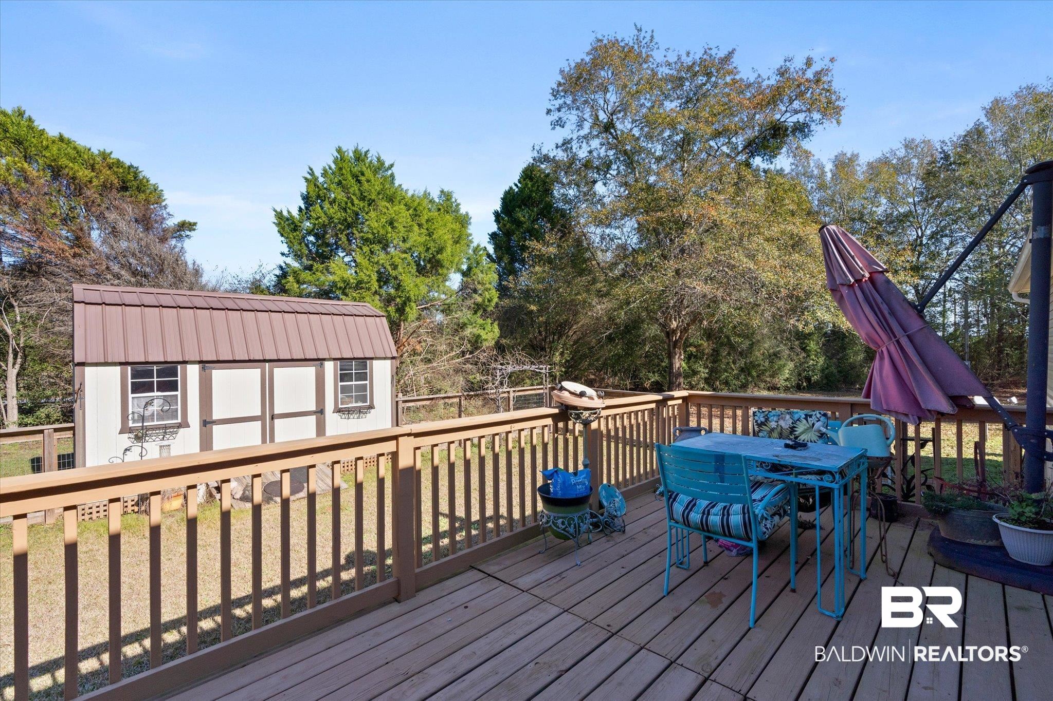 15635 County Road 83 Elberta, AL 36530 - Photo 39 of 54 Deck with a storage shed