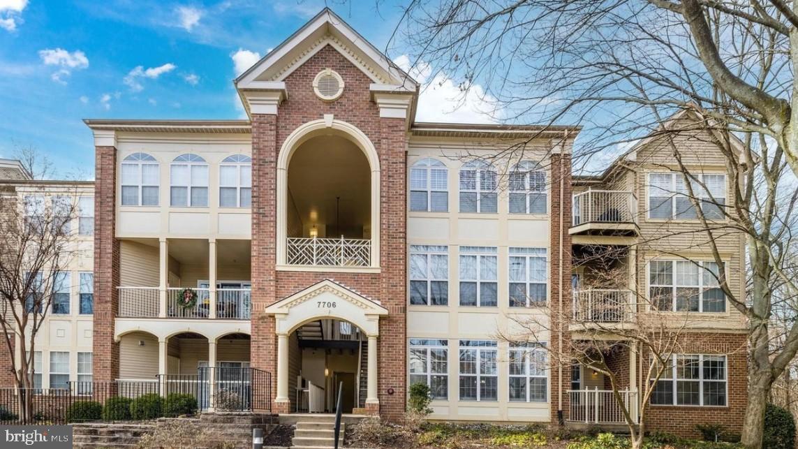 7706 Haynes Point Way, Unit D Alexandria, VA 22315 - Photo 1 of 27 a front view of a residential apartment building with a yard