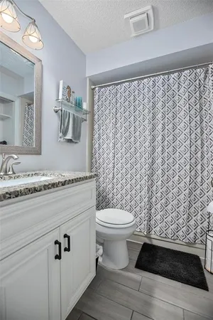 a bathroom with a sink a toilet and a shower