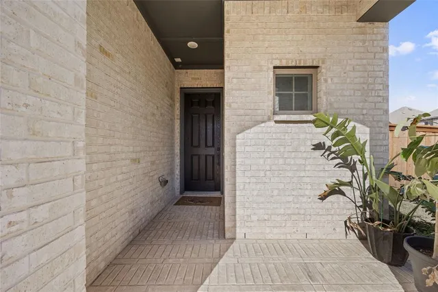 a potted plant on the brick house