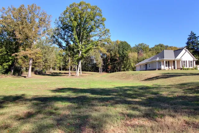 a view of swimming pool and trees in the background
