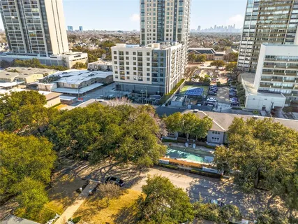 a city view with tall buildings