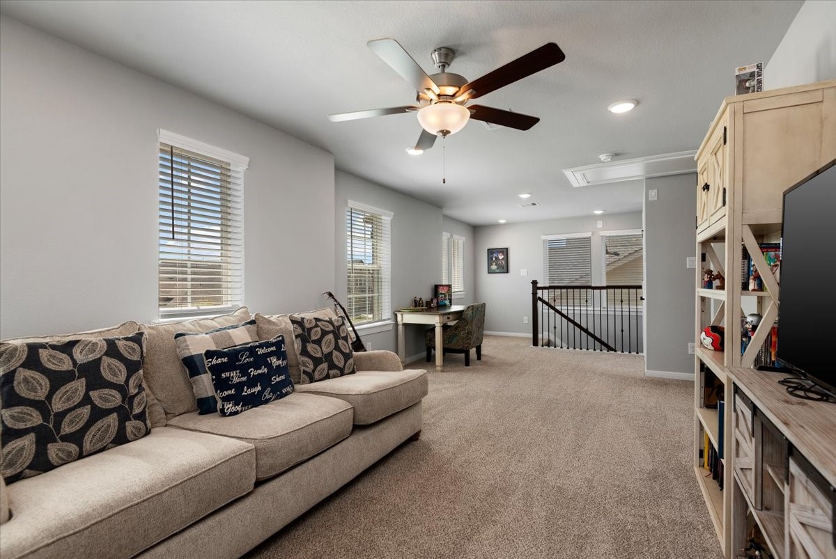 Upstairs gameroom can also be used as a media room or 2nd living area.