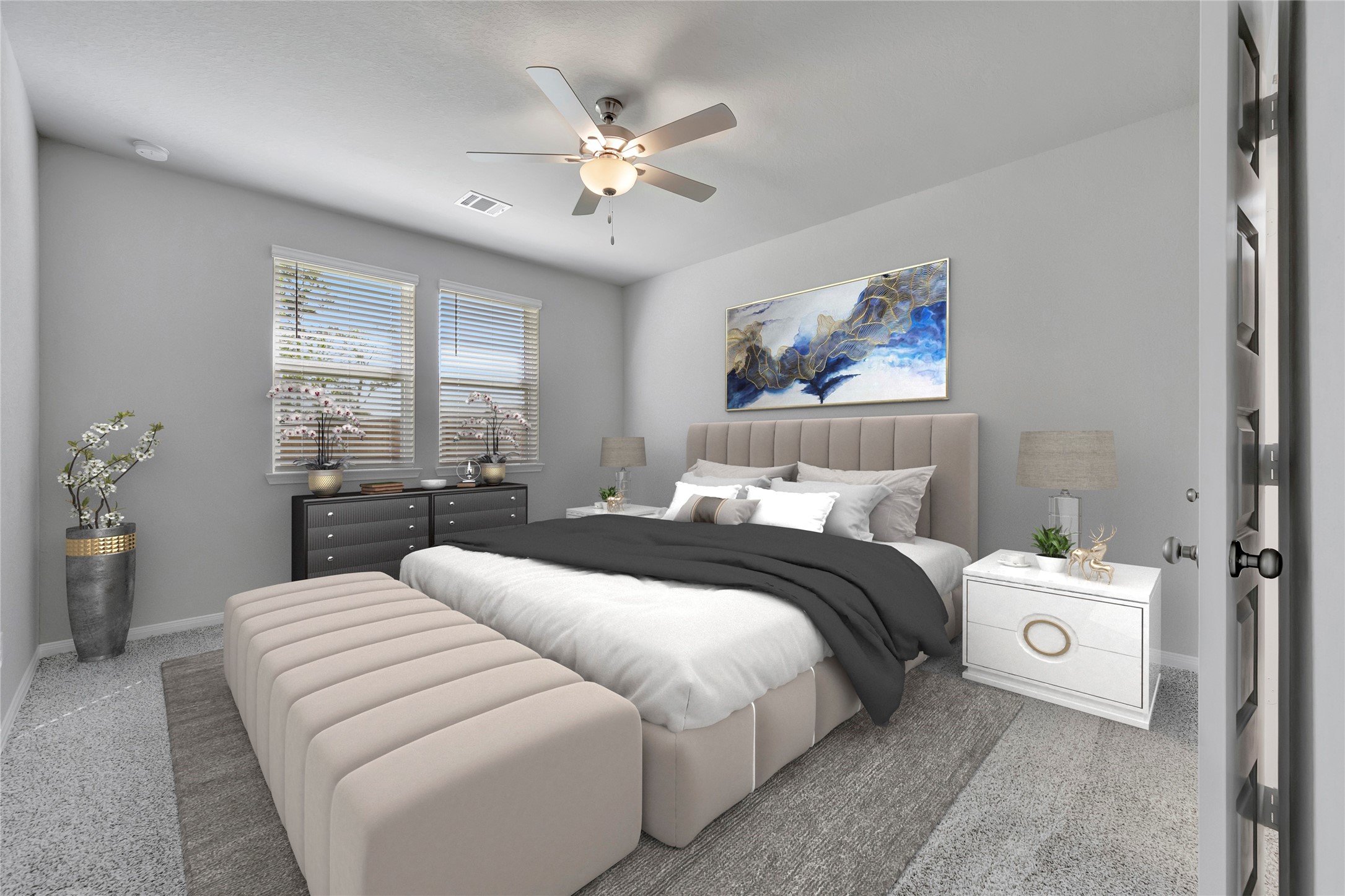 420 Sunrise Ranch Drive Montgomery, TX 77316 - Photo 11 of 26 a bedroom with a large bed and a chandelier