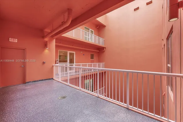 a view of a balcony with an outdoor space