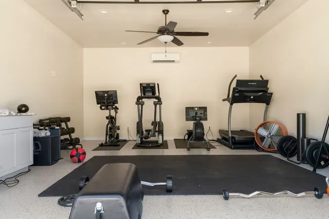 a view of a room with gym equipment