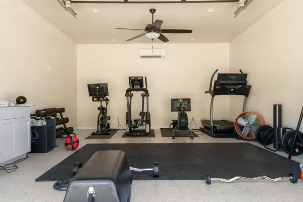 a view of a room with gym equipment