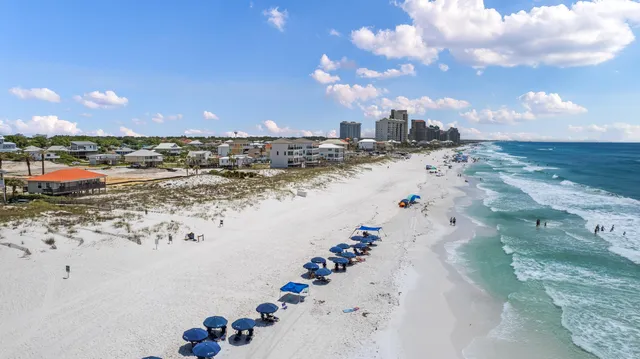a view of a patio with table and chairs and potted plants