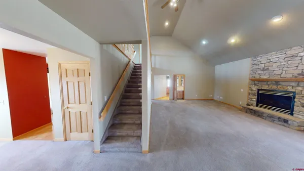 a view of a livingroom with a fireplace