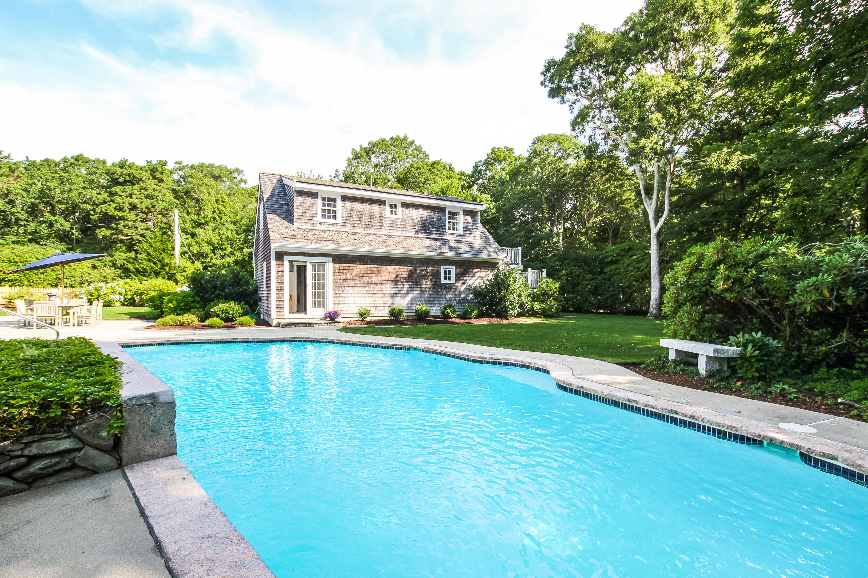 563 Scraggy Neck Road Cataumet, MA 02534 - Photo 25 of 35 Pool and Garage/ Guest Suite