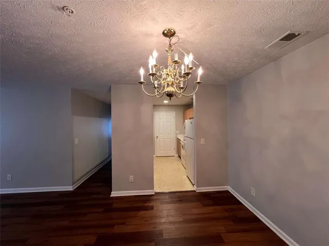 a view of a chandelier in a room