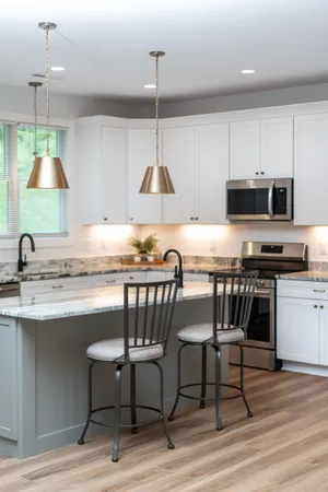 a spacious bedroom with a bed and a large window