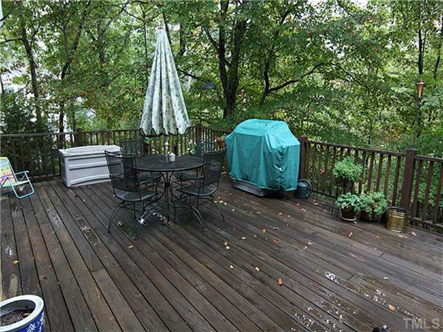 12400 Glenlivet Way Raleigh, NC 27613 - Photo 23 of 24 The Large Deck has Plenty of Room for Tables, Grills, Plants, etc. This is GREAT Outdoor Living Space. The View is Private - looking over Mature Hardwood Trees. Patio/Deck