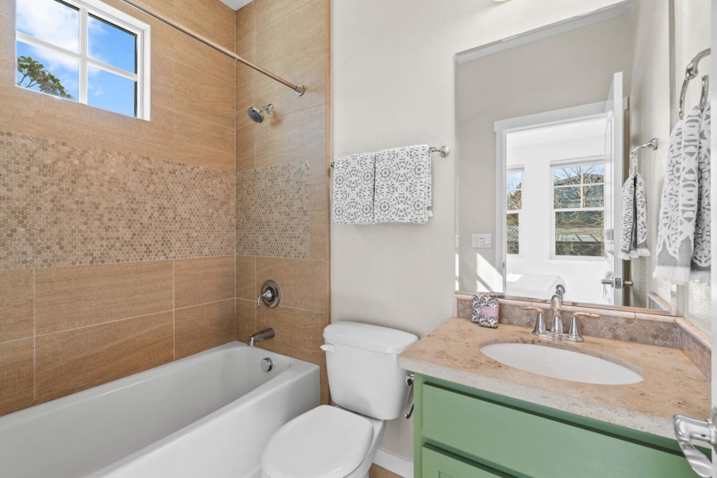 110 Calderon Avenue Mountain View, CA 94041 - Photo 18 of 25 a bathroom with a granite countertop sink mirror toilet and bathtub