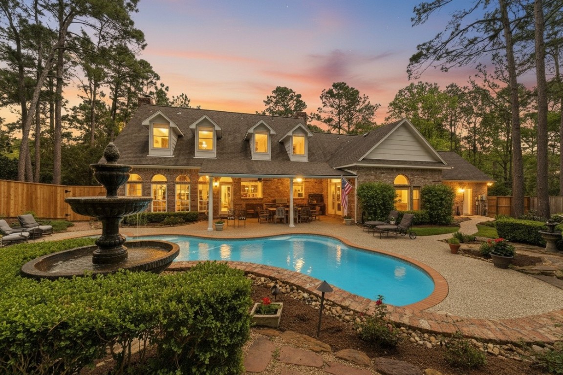 147 North Taylor Point Drive Spring, TX 77382 - Photo 6 of 44 Discover your private oasis with a sparkling pool, lush landscaping, and a charming patio—perfect for relaxation.