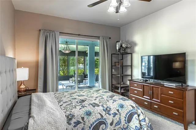 a bedroom with a bed and a flat tv screen on dresser