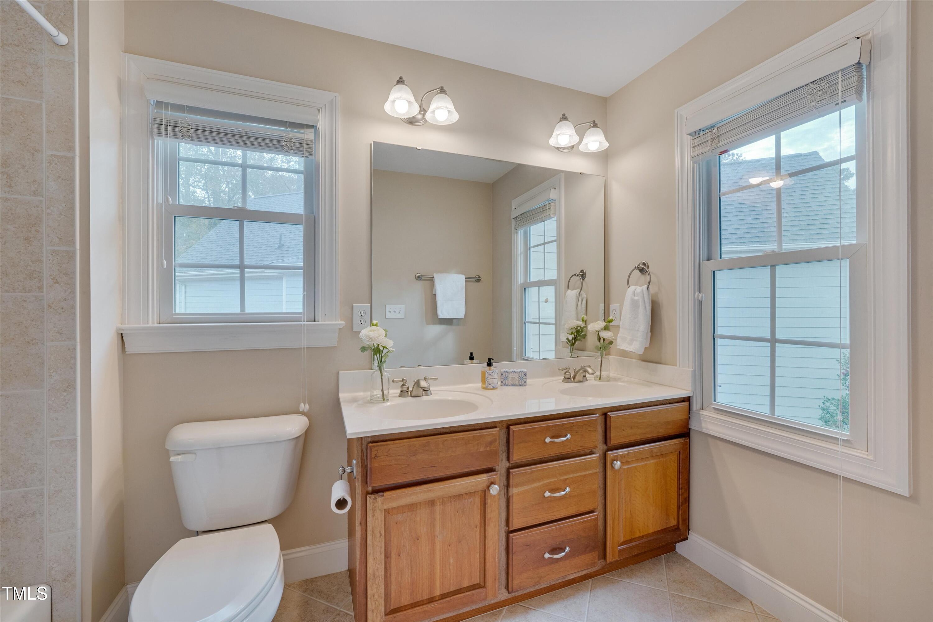 8308 Cazavini Court Raleigh, NC 27613 - Photo 26 of 46 a bathroom with a toilet sink and mirror