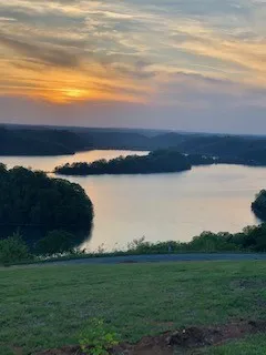 a view of a lake with a mountain in the background