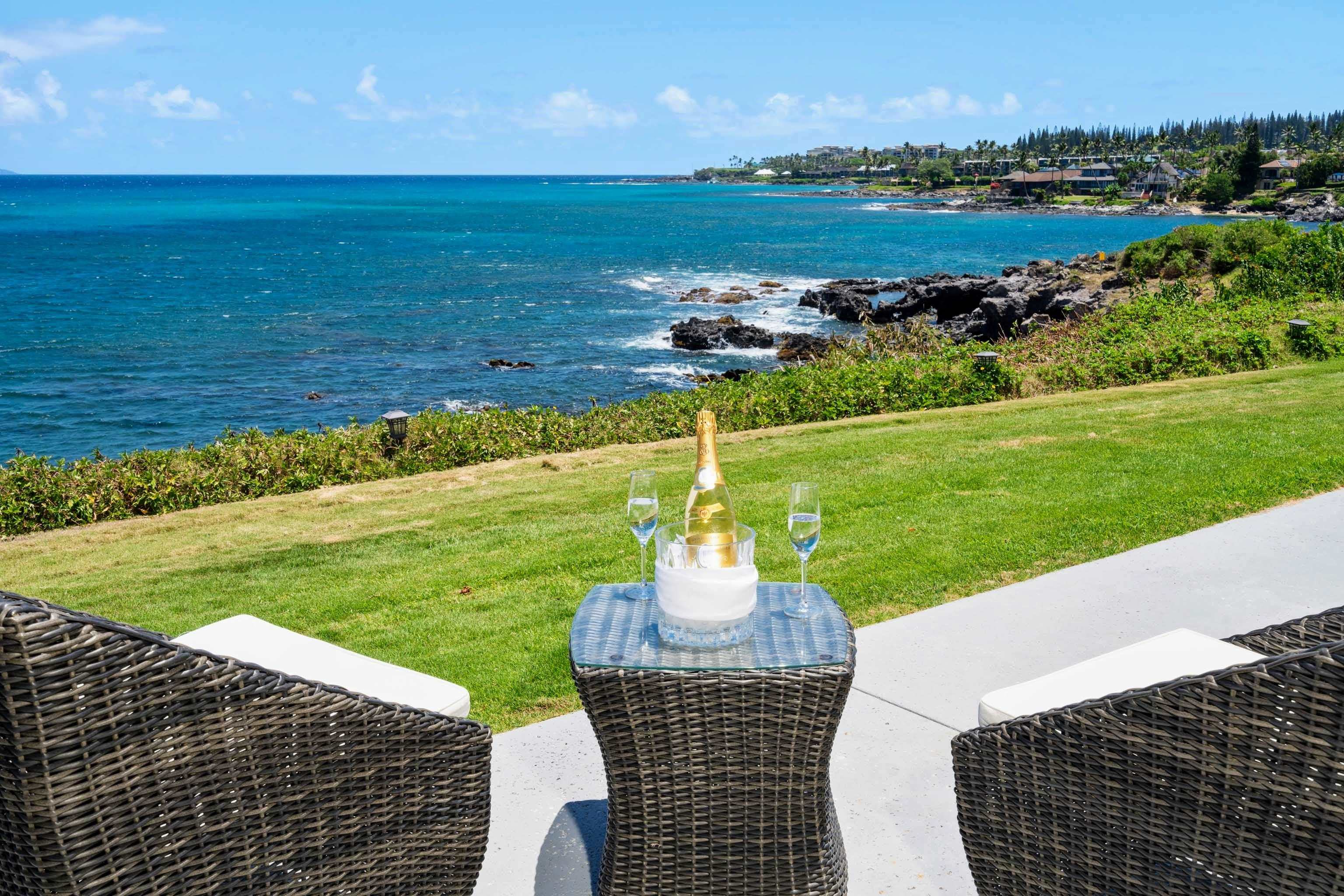 a view of a lake with a big yard