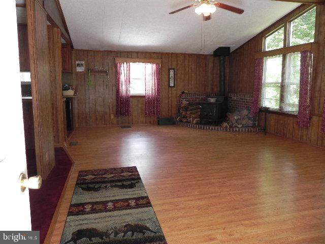 Family room with wood stove