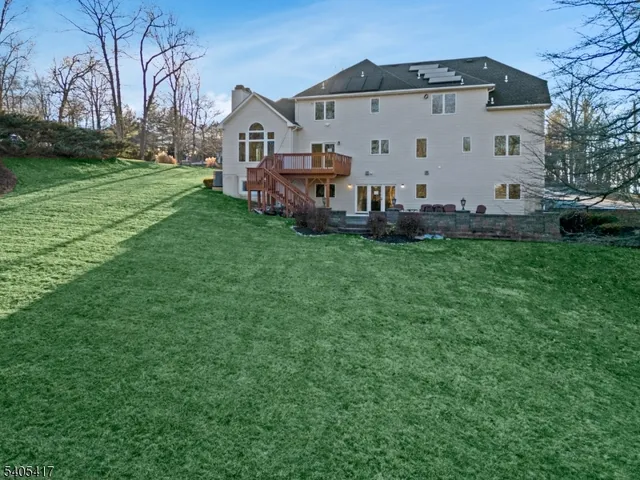 a view of a park with large trees