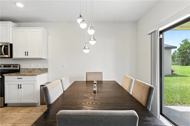 a view of kitchen with granite countertop window