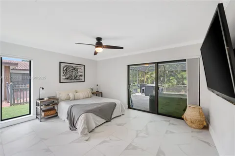 a bedroom with a bed and a flat tv screen