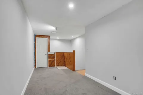 a view of a backyard with plants and a slide