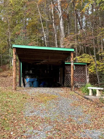 a black and white house with a outdoor space