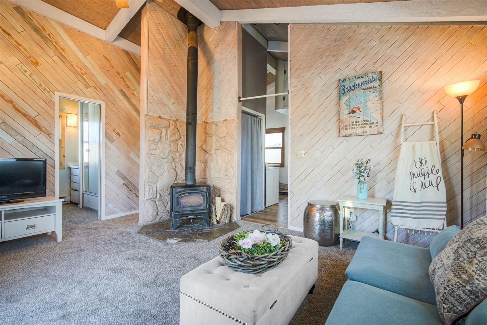 8018 Ryan Gulch Road, Unit B9 Silverthorne, CO 80498 - Photo 1 of 17 a living room with furniture and a flat screen tv