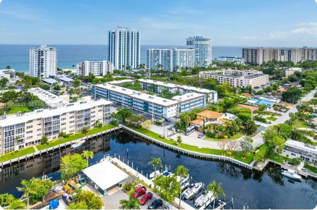 a city view with tall buildings