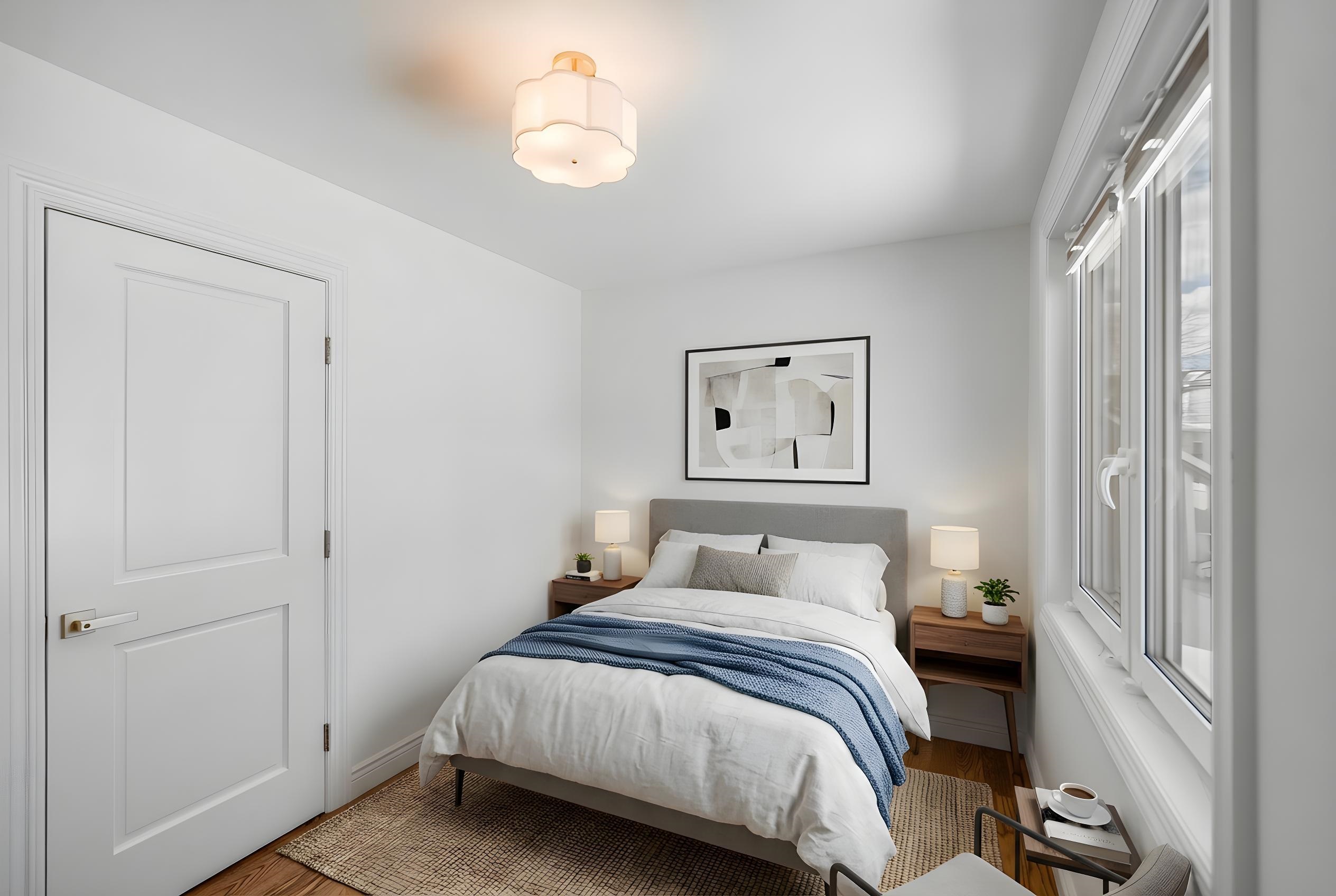 11 Walnut Street, Unit 1 Little Falls, NJ 07424 - Photo 23 of 24 a bedroom with a bed and a chandelier
