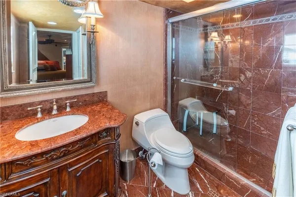 aerial view of a house with a yard