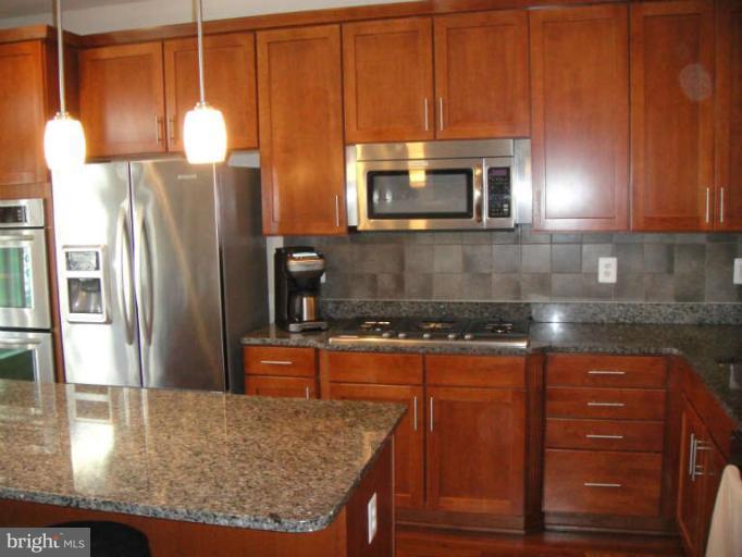 3405 Kemper Road Arlington, VA 22206 - Photo 5 of 30 a kitchen with stainless steel appliances granite countertop a refrigerator a stove and a sink with wooden floor