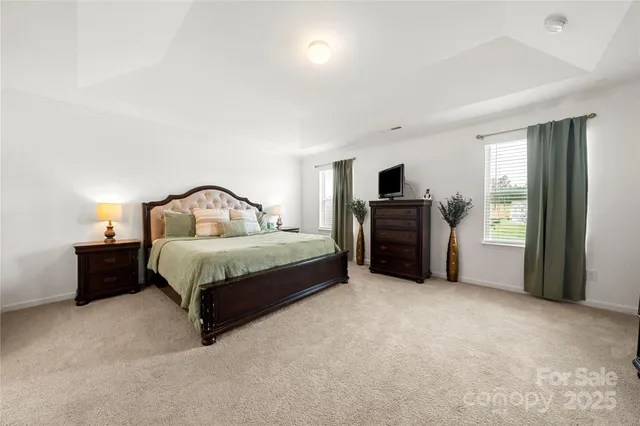 a bedroom with a bed and a television