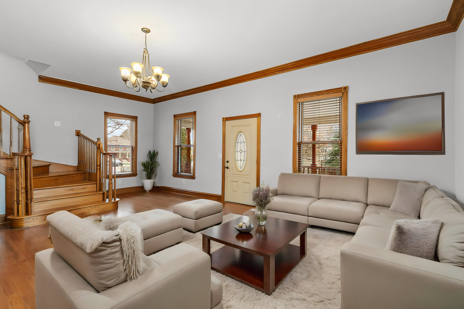 5N988 Meredith Road Maple Park, IL 60151 - Photo 5 of 38 a living room with furniture a chandelier and a flat screen tv
