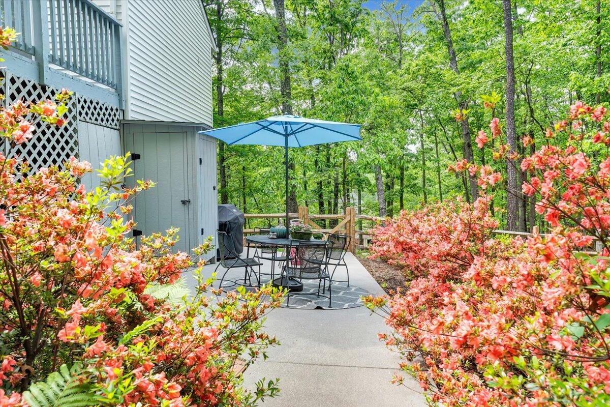 5249 Falcon Ridge Road Roanoke, VA 24018 - Photo 49 of 58 a view of a patio with table and chairs under an umbrella