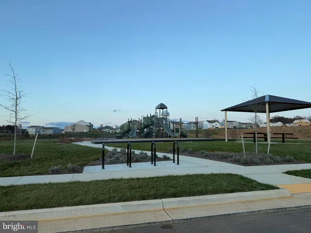a view of a bench in a garden