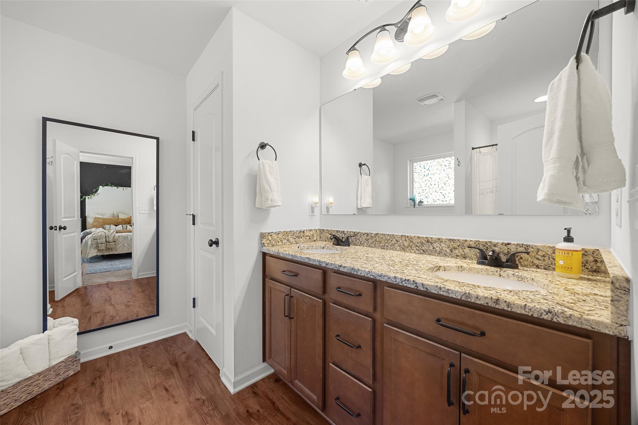 1668 Beleek Ridge Lane Clover, SC 29710 - Photo 17 of 42 a bathroom with a granite countertop sink mirror and vanity