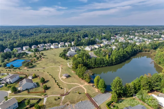 a view of a lake with a city